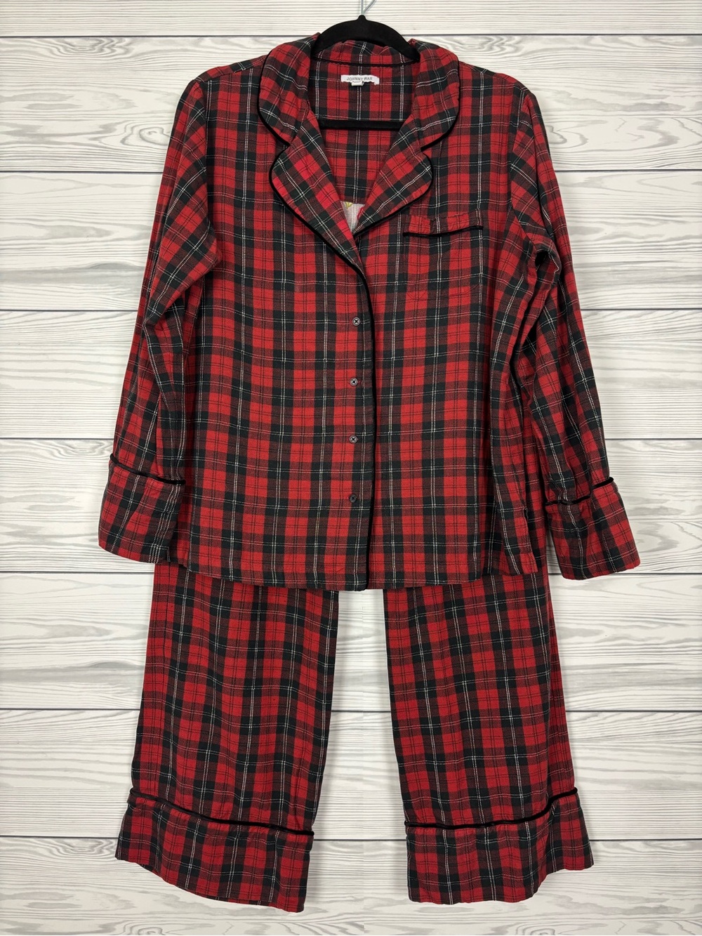 Johnny Was The Zariah long PJ set pajamas size large red plaid floral embroidery - Picture 3 of 15